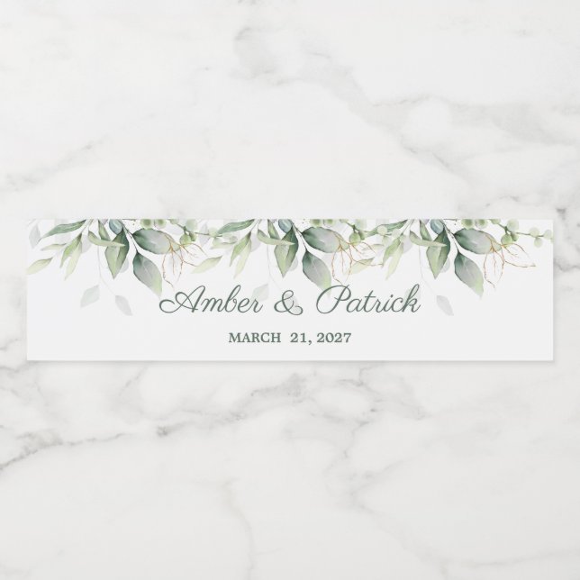 Étiquette Pour Bouteilles D'eau Aquarelle vert & or feuille Mariage (Étiquettes simples)