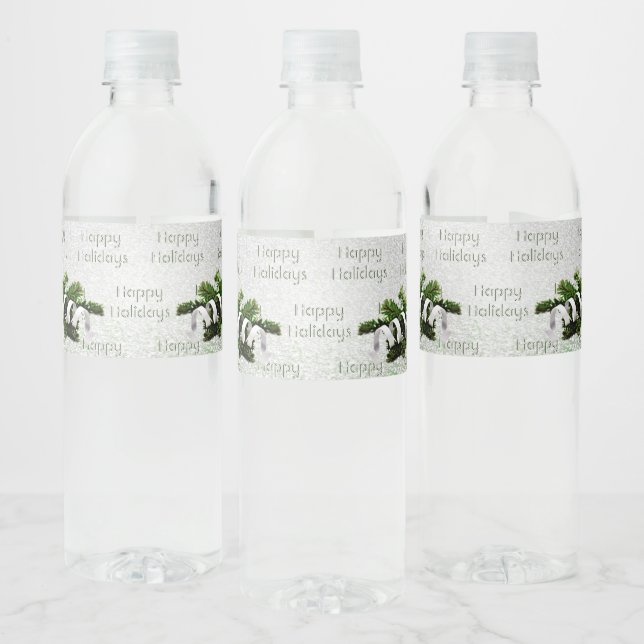 Étiquette Pour Bouteilles D'eau Argent Ornement Blanc Ruban Noël (Bouteilles)