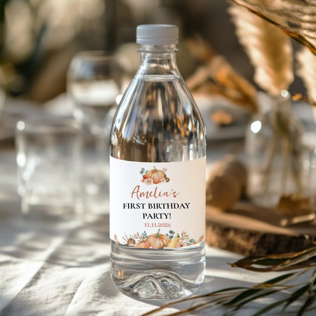 Étiquette Pour Bouteilles D'eau Automne Citrouille Enfants Premier anniversaire (Créateur téléchargé)