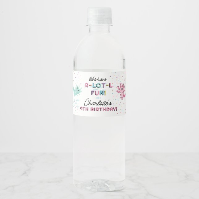 Étiquette Pour Bouteilles D'eau Axolotl Kids Cute Salamander Anniversaire (Devant)