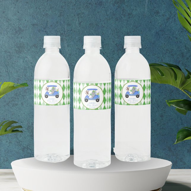 Étiquette Pour Bouteilles D'eau Baby Boy Elephant & Monkey Golf (Refresh your guest with this adorable golf themed label for your water bottles!)