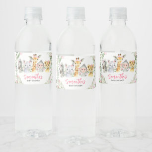Étiquette Pour Bouteilles D'eau Baby shower animaliers pour filles Safari