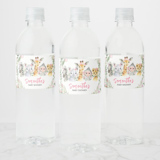 Étiquette Pour Bouteilles D'eau Baby shower animaliers pour filles Safari (Bouteilles)