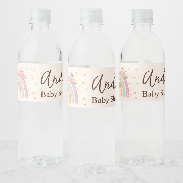 Étiquette Pour Bouteilles D'eau Baby shower arc-en-ciel rose (Bouteilles)