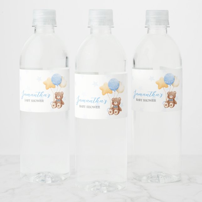 Étiquette Pour Bouteilles D'eau Baby Shower Ballon Ours Bleu (Bouteilles)