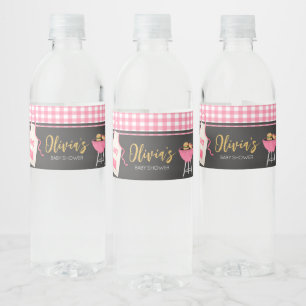 Étiquette Pour Bouteilles D'eau Baby shower barbecue rose En vichy