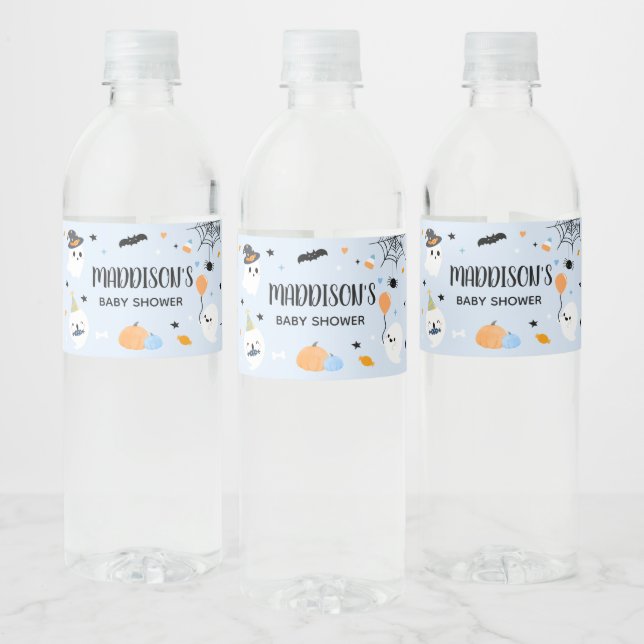 Étiquette Pour Bouteilles D'eau Baby shower Bleu Halloween Little Boo (Bouteilles)
