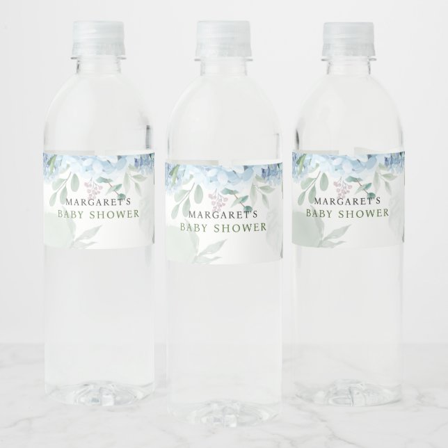 Étiquette Pour Bouteilles D'eau Baby shower bleu hydrangée (Bouteilles)