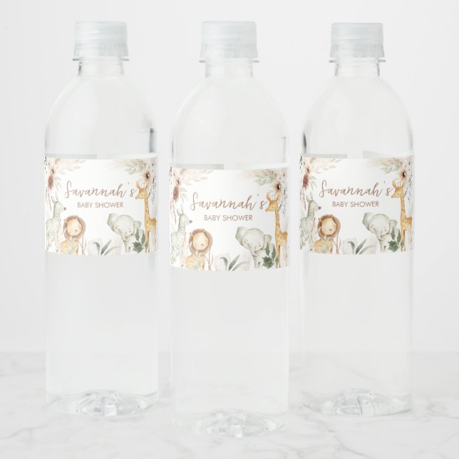Étiquette Pour Bouteilles D'eau Baby shower Boho Safari Animaux (Bouteilles)