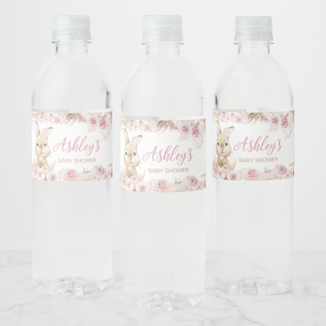 Étiquette Pour Bouteilles D'eau Baby shower Bunny Boho Rose (Bouteilles)