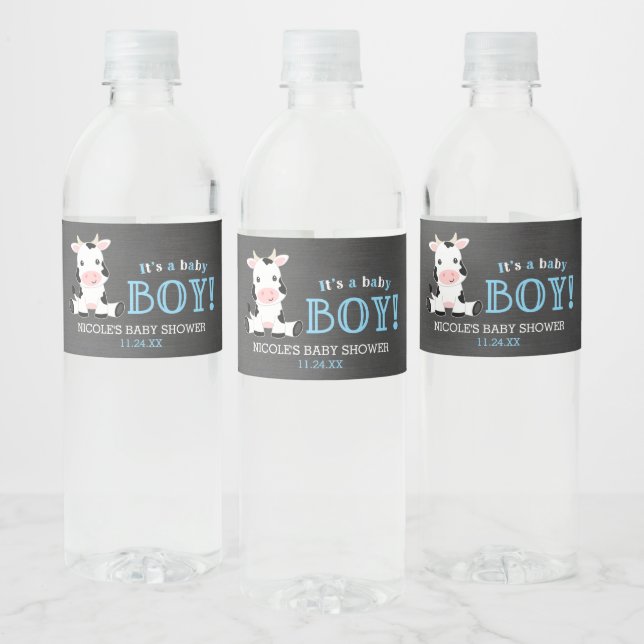 Étiquette Pour Bouteilles D'eau Baby shower Chalkboard Cow Boy (Bouteilles)