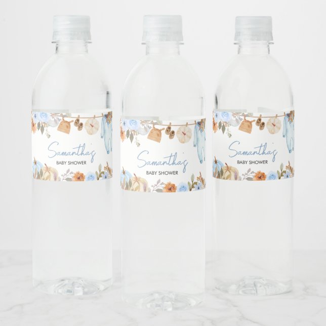 Étiquette Pour Bouteilles D'eau Baby shower Citrouille bleu automne (Bouteilles)