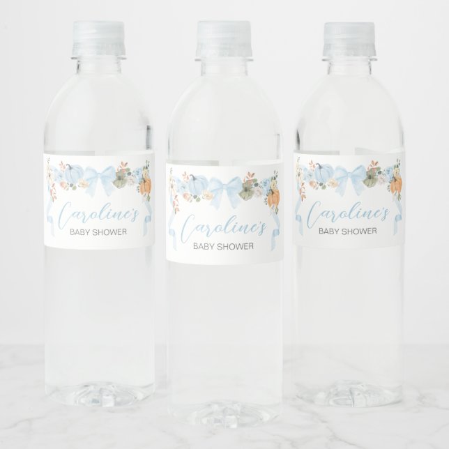 Étiquette Pour Bouteilles D'eau Baby shower Citrouille Blue Bow (Bouteilles)