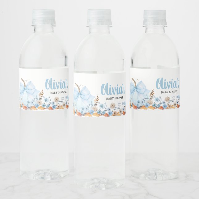Étiquette Pour Bouteilles D'eau Baby shower Citrouille Blue Bow (Bouteilles)