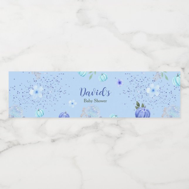 Étiquette Pour Bouteilles D'eau Baby shower Citrouille Blue Little (Étiquettes simples)