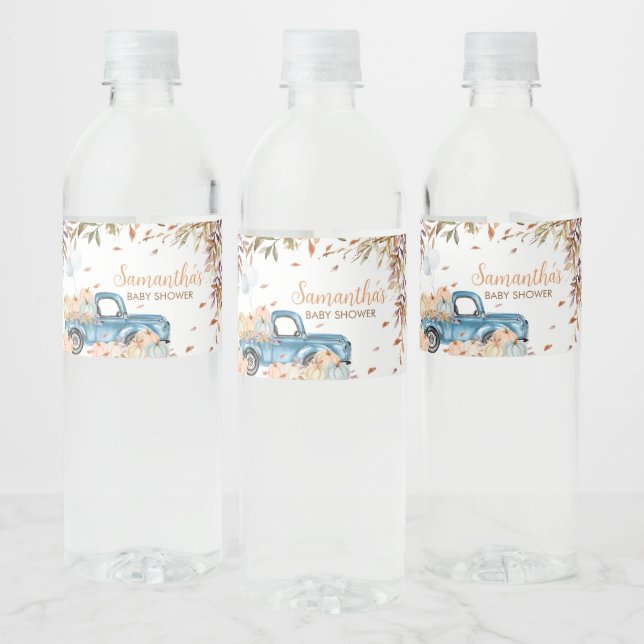 Étiquette Pour Bouteilles D'eau Baby shower Citrouille Blue Truck (Bouteilles)
