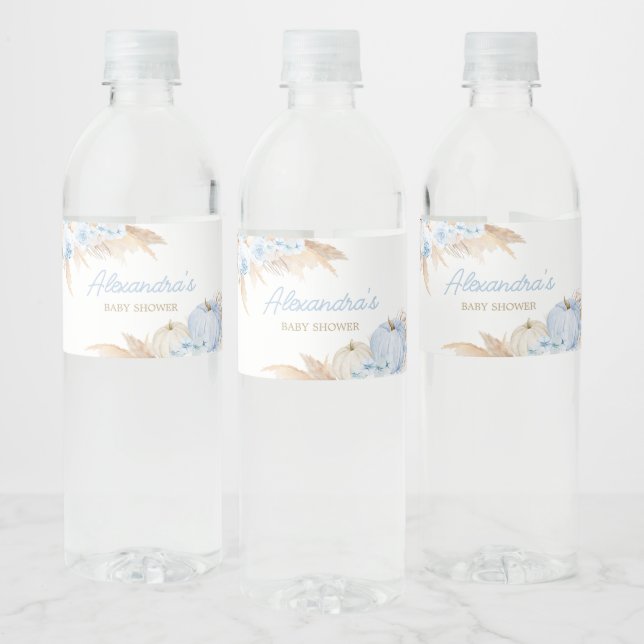 Étiquette Pour Bouteilles D'eau Baby shower Citrouille Boho bleu (Bouteilles)