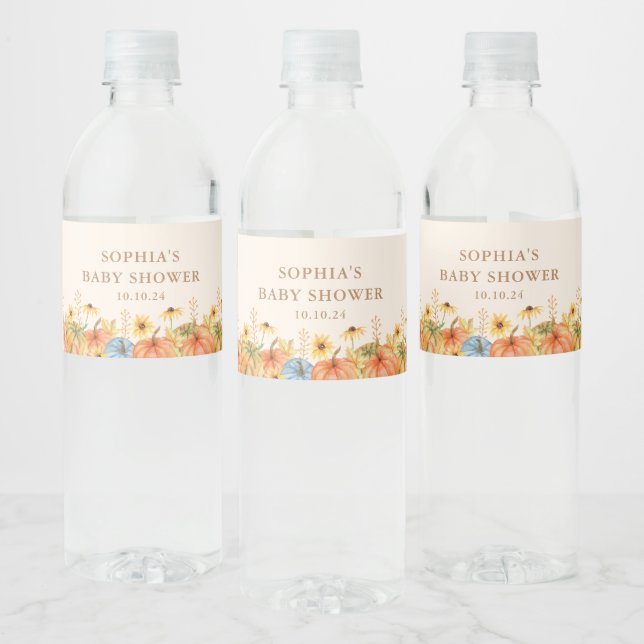 Étiquette Pour Bouteilles D'eau Baby shower Citrouille d'automne (Bouteilles)