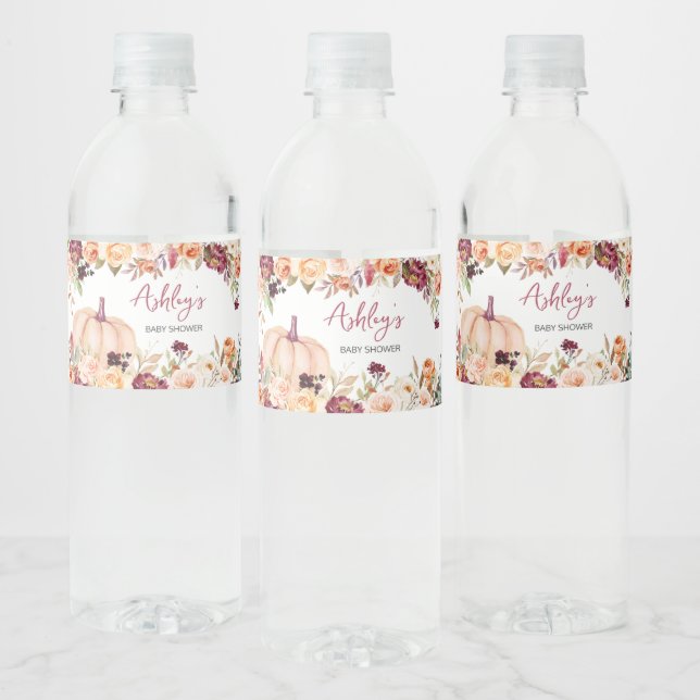 Étiquette Pour Bouteilles D'eau Baby shower Citrouille de Bourgogne (Bouteilles)