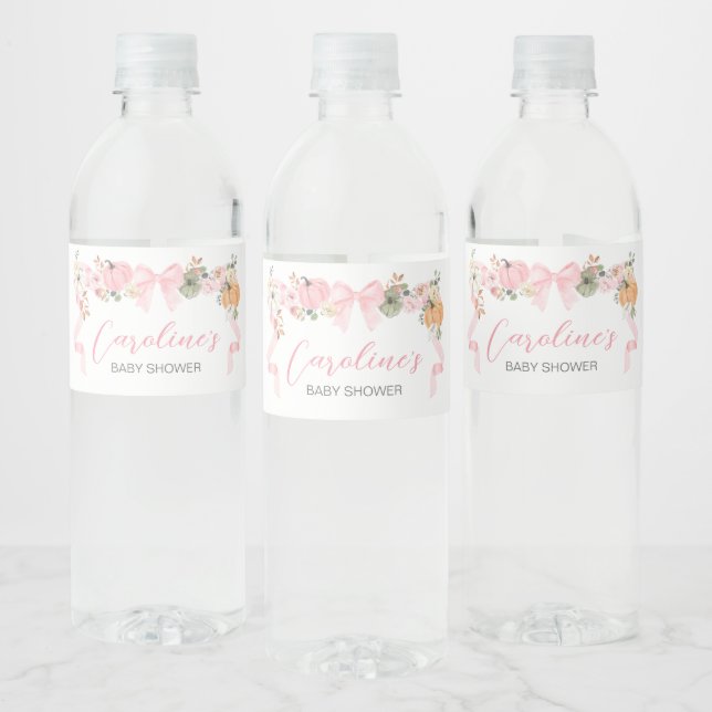 Étiquette Pour Bouteilles D'eau Baby shower Citrouille de Bow rose (Bouteilles)