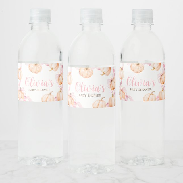 Étiquette Pour Bouteilles D'eau Baby shower Citrouille de Bow rose (Bouteilles)