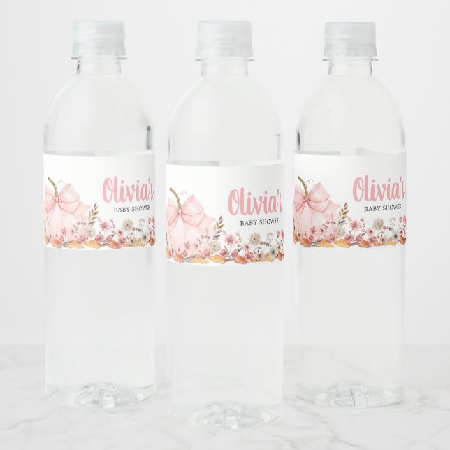 Étiquette Pour Bouteilles D'eau Baby shower Citrouille de Bow rose (Bouteilles)