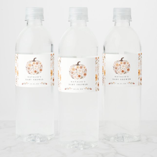 Étiquette Pour Bouteilles D'eau Baby shower Citrouille de fleurs d'automne (Bouteilles)