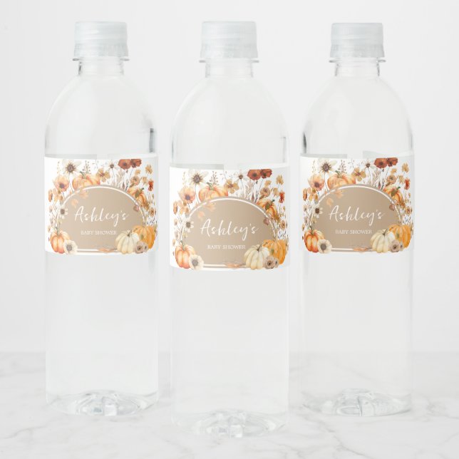 Étiquette Pour Bouteilles D'eau Baby shower Citrouille fleur sauvage (Bouteilles)