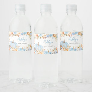 Étiquette Pour Bouteilles D'eau Baby shower Citrouille Floral bleu