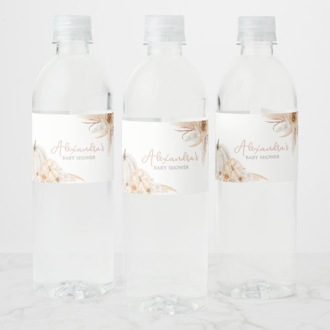 Étiquette Pour Bouteilles D'eau Baby shower Citrouille Neutral Boho (Bouteilles)