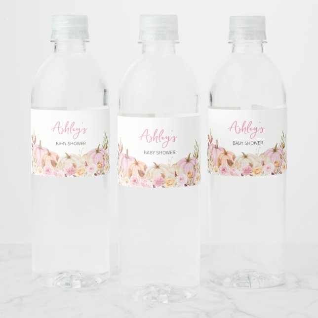 Étiquette Pour Bouteilles D'eau Baby shower Citrouille rose floral (Bouteilles)