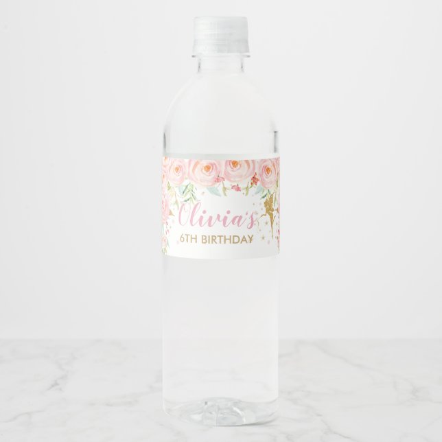Étiquette Pour Bouteilles D'eau Baby shower d'anniversaire rose pâle (Devant)