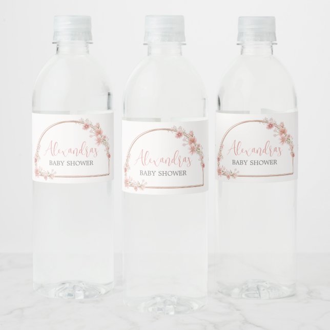 Étiquette Pour Bouteilles D'eau Baby shower d'arc floral rose (Bouteilles)