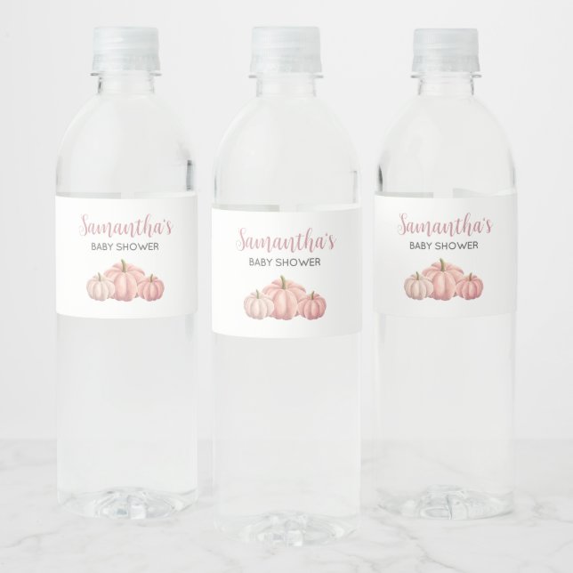 Étiquette Pour Bouteilles D'eau Baby shower d'automne minimaliste Citrouille rose (Bouteilles)