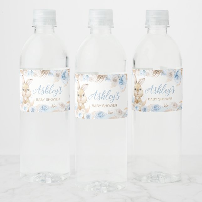 Étiquette Pour Bouteilles D'eau Baby shower de Bunny Boho bleu (Bouteilles)
