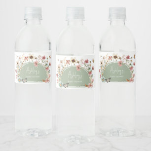 Étiquette Pour Bouteilles D'eau Baby shower de fleurs de bébé vert Sage