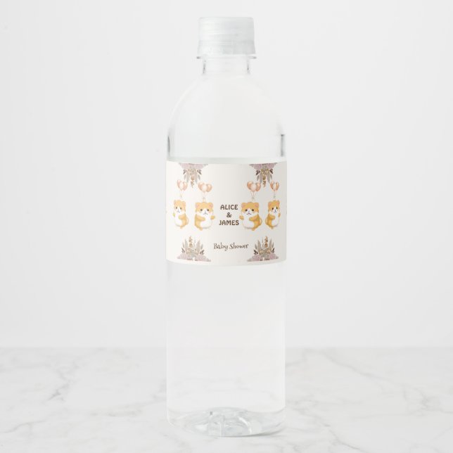 Étiquette Pour Bouteilles D'eau Baby shower de Hamster mignonne (Devant)