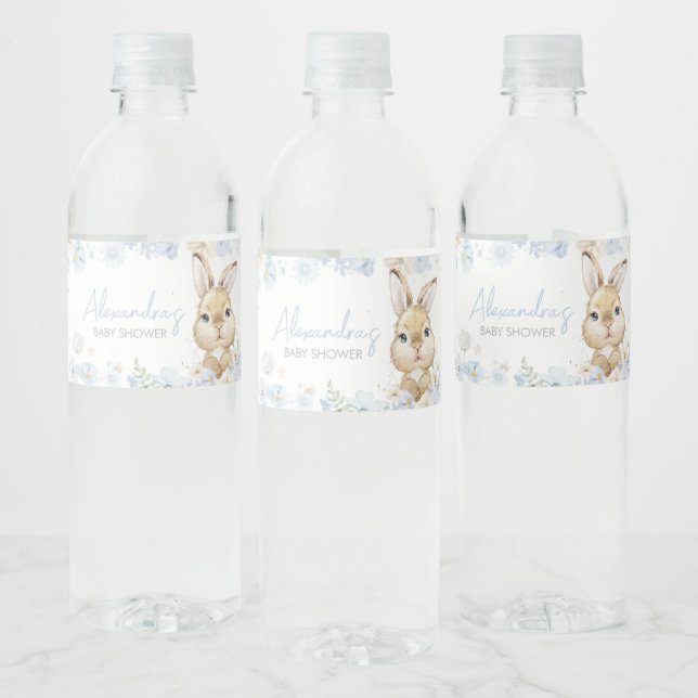 Étiquette Pour Bouteilles D'eau Baby shower de lapin bleu (Bouteilles)