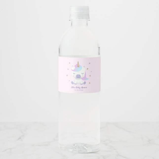 Étiquette Pour Bouteilles D'eau Baby shower de licorne magique rose (Devant)