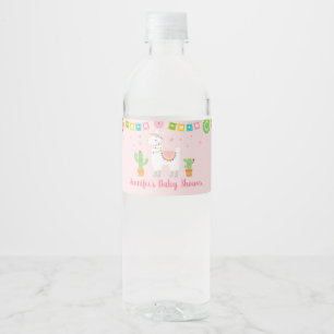 Étiquette Pour Bouteilles D'eau Baby shower de Llama Fiesta Cactus