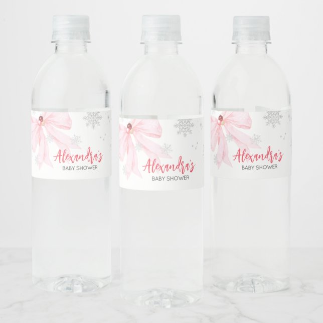 Étiquette Pour Bouteilles D'eau Baby shower de Noël Pink Bow (Bouteilles)