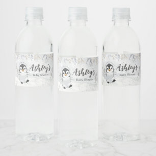 Étiquette Pour Bouteilles D'eau Baby shower de pingouin d'hiver