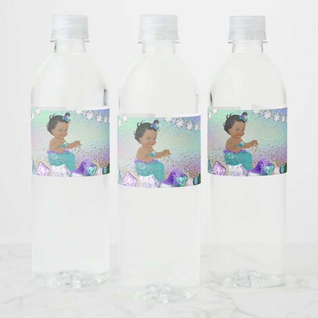 Étiquette Pour Bouteilles D'eau Baby shower de sirène de jubiers afro-américains (Bouteilles)