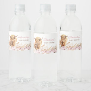Étiquette Pour Bouteilles D'eau Baby shower de vache rose Highland