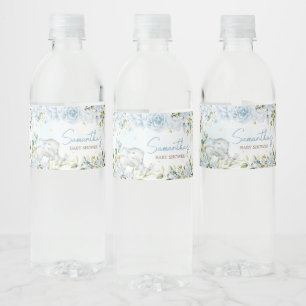 Étiquette Pour Bouteilles D'eau Baby shower d'éléphant floral bleu