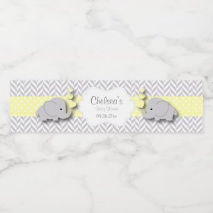 Étiquette Pour Bouteilles D'eau Baby shower d'éléphant jaune, gris blanc