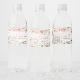 Étiquette Pour Bouteilles D'eau Baby shower d'éléphants floraux rose