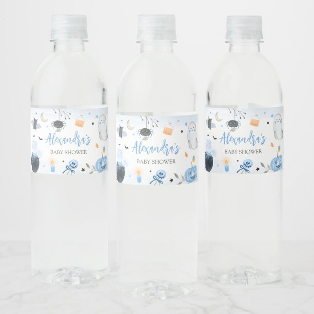 Étiquette Pour Bouteilles D'eau Baby shower d'Halloween bleu (Bouteilles)