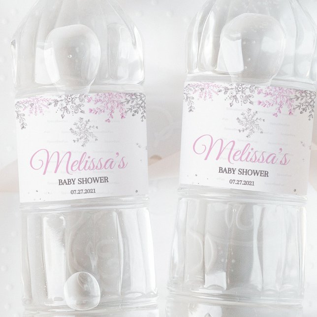 Étiquette Pour Bouteilles D'eau Baby shower d'hiver Fille de flocon de neige (Snowflake water bottle label, winter baby shower label, girl baby shower label, snowflake theme labe)