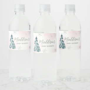 Étiquette Pour Bouteilles D'eau Baby shower d'hiver rose à l'extérieur